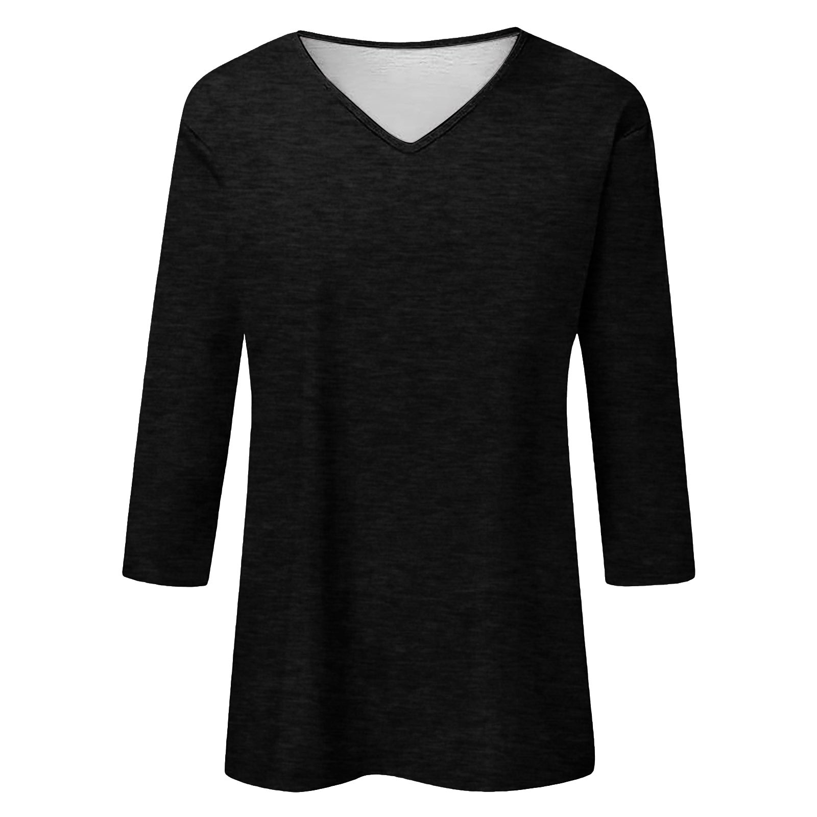 thumbnail image 4 of Camiseta básica de verano informal de color liso con cuello en V para mujer - Poliéster, manga 3/4, aberturas laterales - S-XXL, 4 of 5
